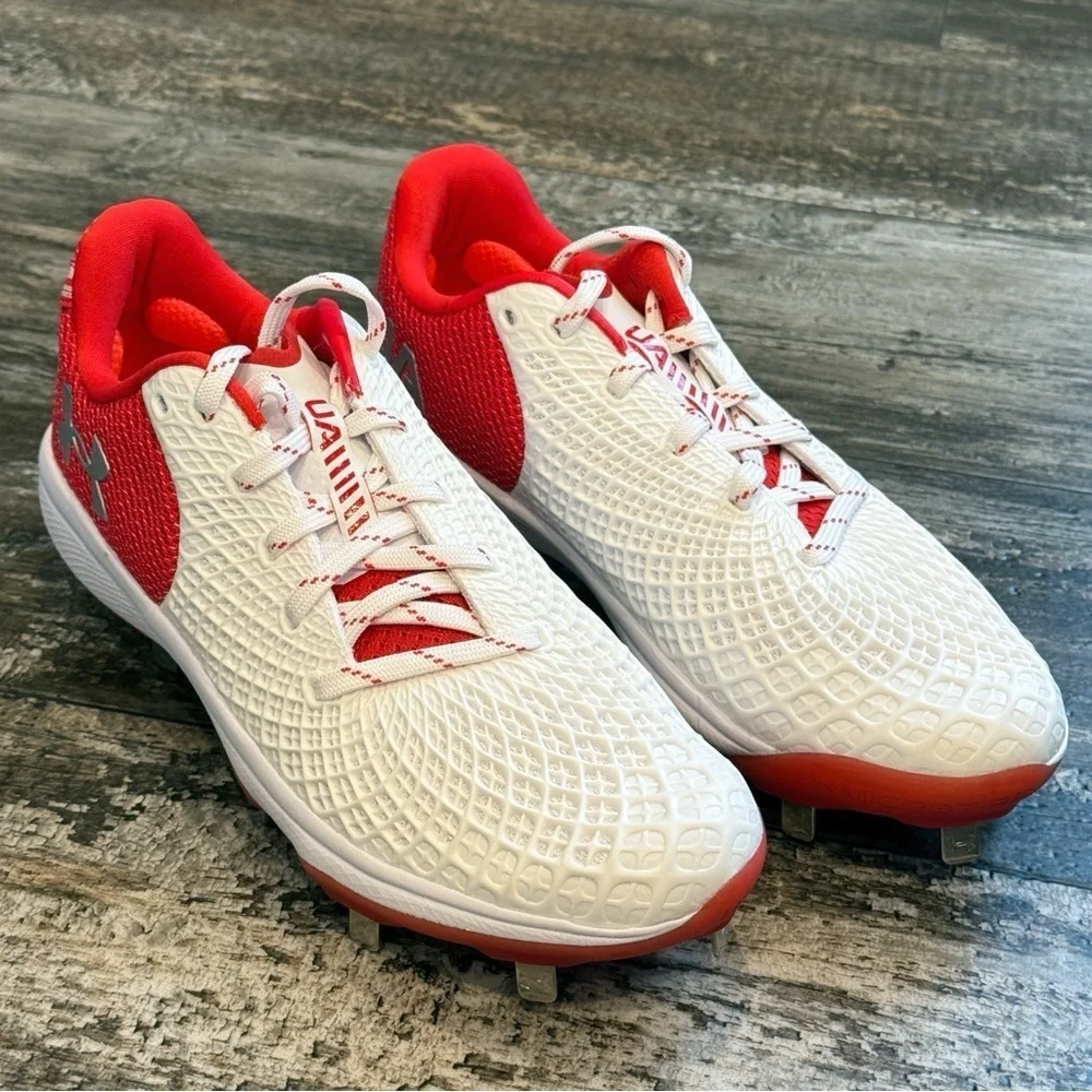 Under Armour UA Glyde 2 MT Metal Softball Cleats White Red Womens Size‎ 9 NEW